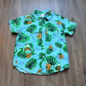 Jaws Universal Short Sleeve Button Down Boys SM Blue Movie Hawaiiann Shirt